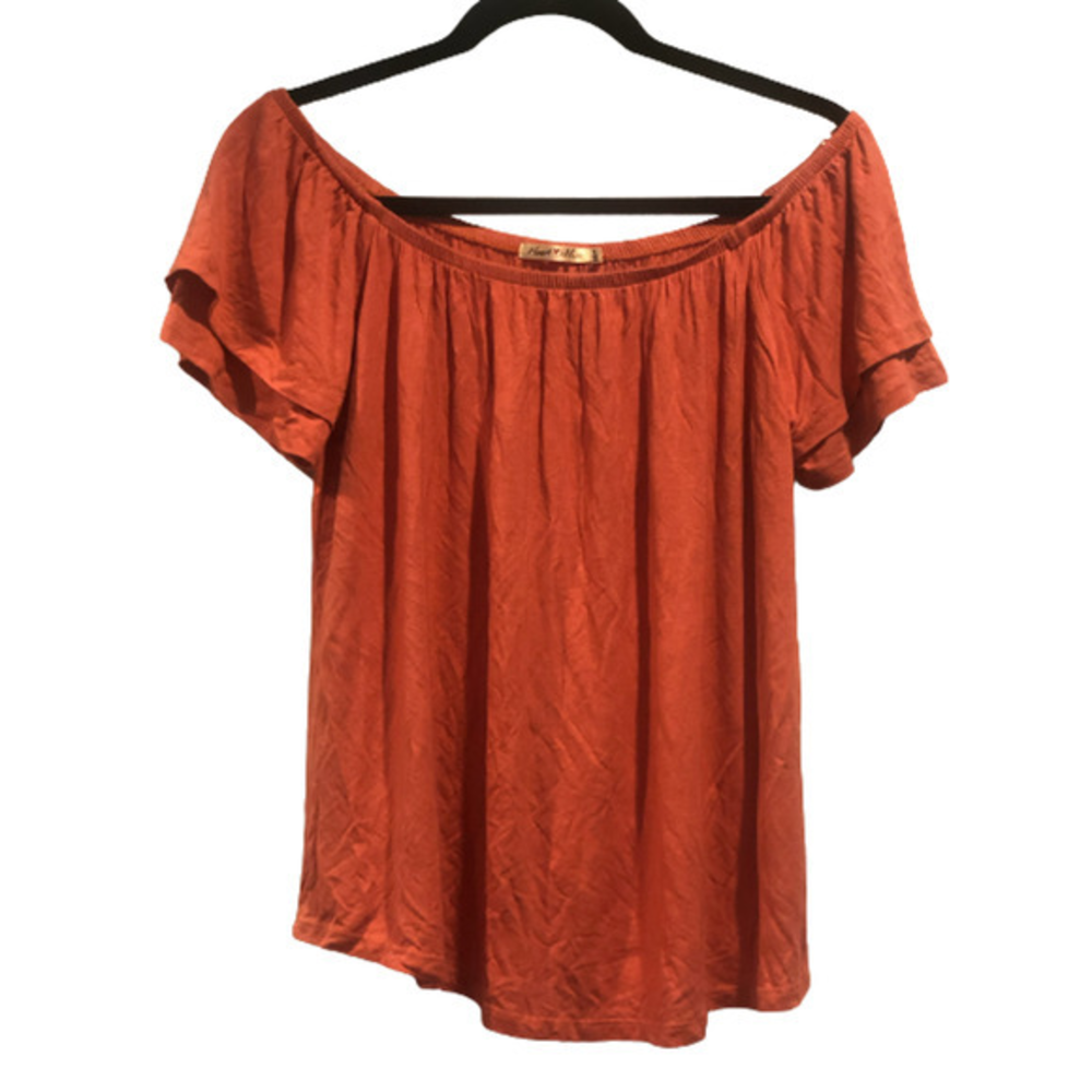 NWT Charlotte Russe Heart Hips Coral Pink Off the Shoulders Ruffle‎ Sleeve top